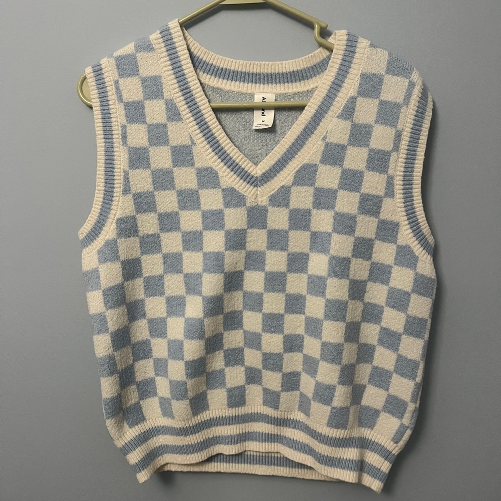 The CUTEST baby blue checkered vest!!
